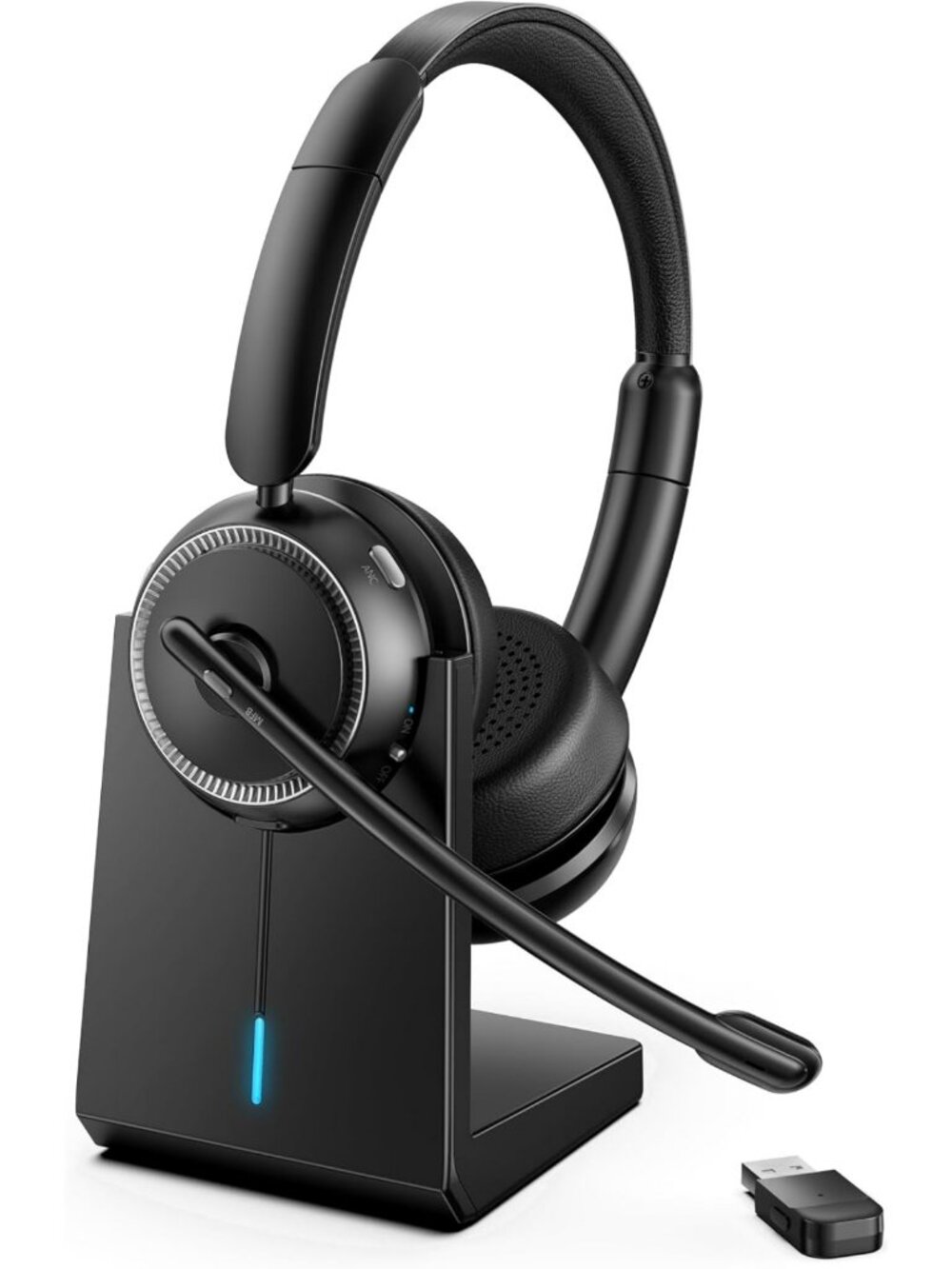 Noise-Canceling Wireless Headset with Mic, Flip-to-Mute & Dongle - Perfect for
